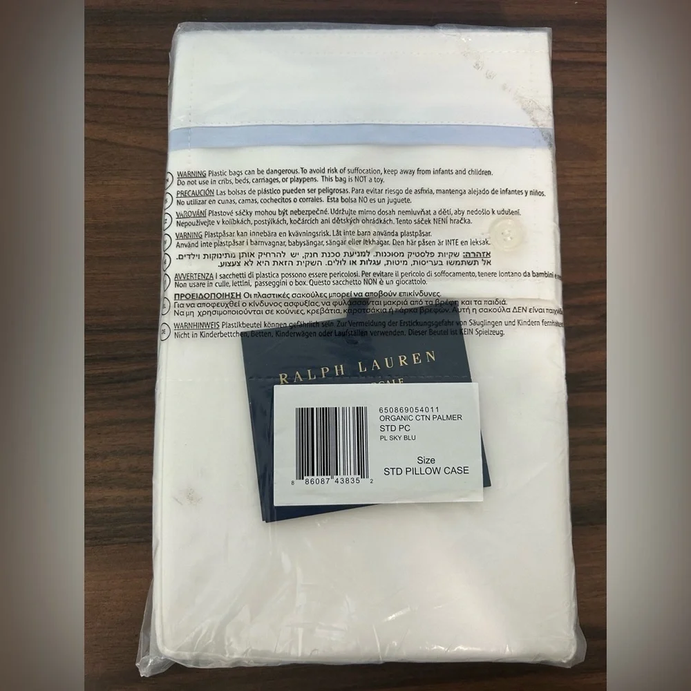 Ralph Lauren Organic Cotton Palmer Percale 2 Standard Pillowcases Pale Sky Blue